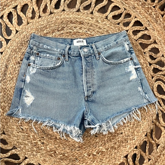 Agolde Women's Frayed Jean Shorts - Light Blue 26 - Picture 1 of 5